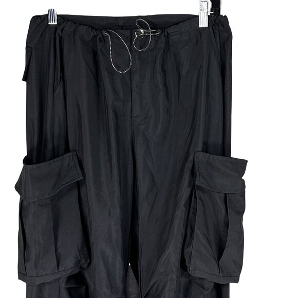 Black Hip Hop Women Baggy Multi Pocket Utility Pants Elastic Cord Waist Gorpcore - Picture 3 of 16